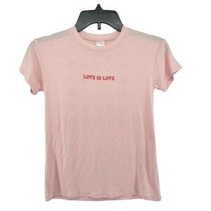 Nordstrom Girl’s Pink Red LOVE IS LOVE Graphic Crewneck Short Sleeve Tee 7/8